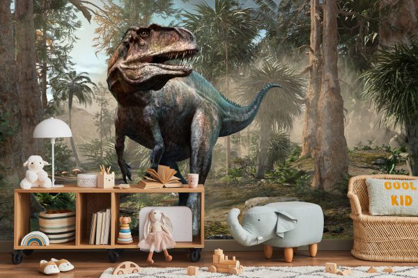 Fototapeta Realistyczny Dinozaur I Palmy - aranżacja salon