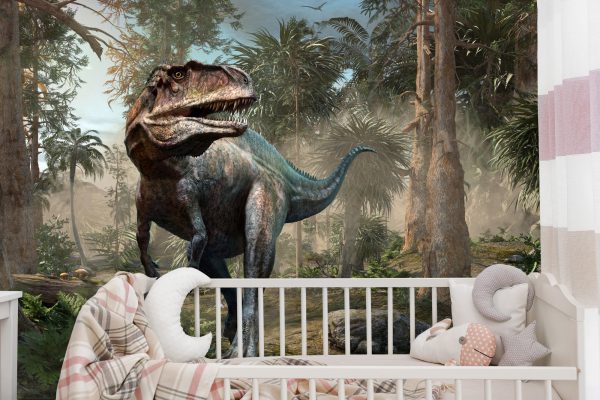 Fototapeta Realistyczny Dinozaur I Palmy - aranżacja mieszkania