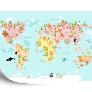 Fototapeta Mapa Świata Ze Zwierzętami - aranżacja