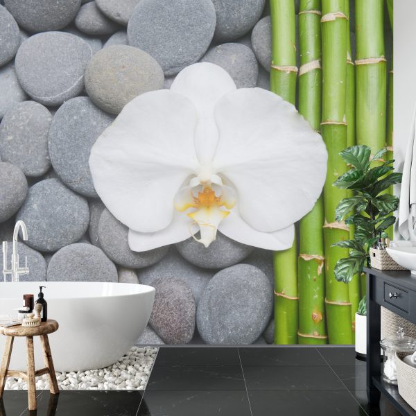 Fototapeta Bambusy Z Kamieniami I Orchideą - aranżacja salon