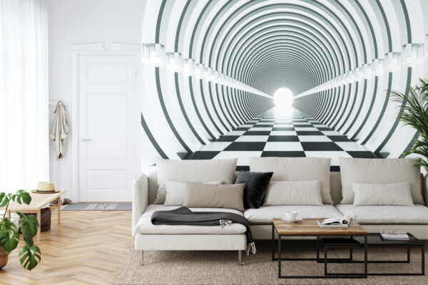 Fototapeta 3D Tunel - Czarno-Biała - aranżacja mieszkania