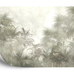 Fototapeta Tropical Trees And Leaves In Foggy Forest Wallpaper Design - 3D - aranżacja