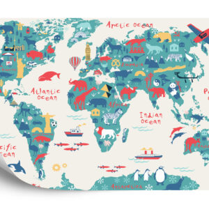 Fototapeta Map Of The World Wallpaper Design For Children's Room. Cute Design