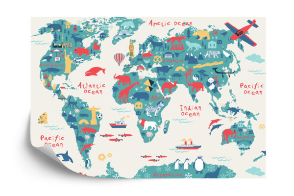Fototapeta Map Of The World Wallpaper Design For Children's Room. Cute Design
