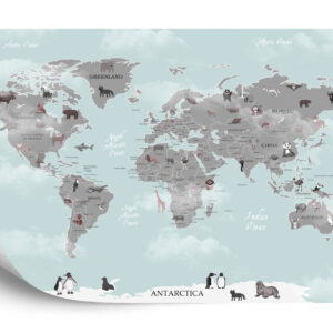 Fototapeta Animals World Map For Kids Wallpaper Design - aranżacja