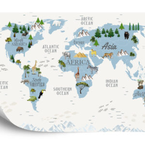 Fototapeta Animals World Map For Kids Wallpaper Design - aranżacja