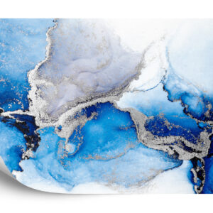 Fototapeta Blue Silver Abstract Background Of Marble Liquid Ink Art Painting On Paper . Image Of Original Artwork Watercolor Alcohol Ink Paint On High Quality Paper Texture . - aranżacja