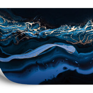 Fototapeta Fluid Art. Liquid Metallic Gold In Abstract Blue Wave. Marble Effect Background Or Texture - aranżacja