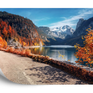 Fototapeta Beautiful Landscape Mountain Forest Lake. Amazing Autumn View Of Grundlsee Alpine Lake. Great Autumn Background For Design. Colorful Scenery In Alps. Popular Travel And Hiking Destination. - aranżacja