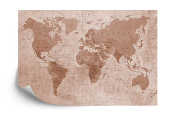 Fototapeta Mapa Świata Teksturowanej Sepii - aranżacja