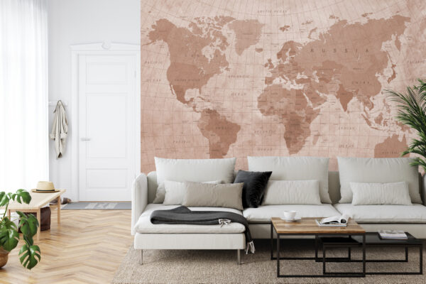 Fototapeta Mapa Świata Teksturowanej Sepii - aranżacja mieszkania