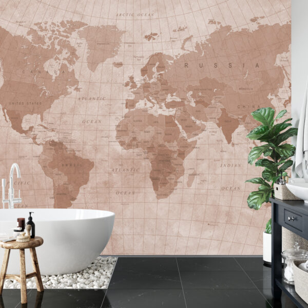 Fototapeta Mapa Świata Teksturowanej Sepii - aranżacja salon