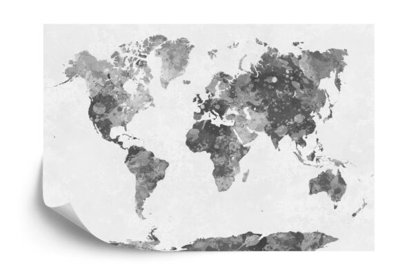 Fototapeta Mapa Świata Akwarela Monochromatyczne - aranżacja