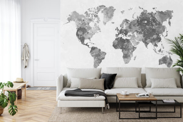 Fototapeta Mapa Świata Akwarela Monochromatyczne - aranżacja mieszkania