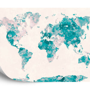 Fototapeta Akwarela Mapa Świata W Kolorze Turkusowym I Różowym - aranżacja