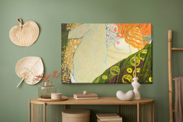 Obraz Na Płótnie Oil On Canvas. Oil Painting. Gold Leaf. Beautiful Red Hair Girl. Based On Painting Danae. G. Klimt - aranżacja mieszkania