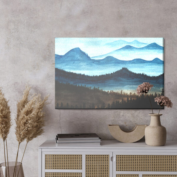 Obraz Na Płótnie Akwarelowy Pejzaż Górski Z Lasem - wzór na obrazie