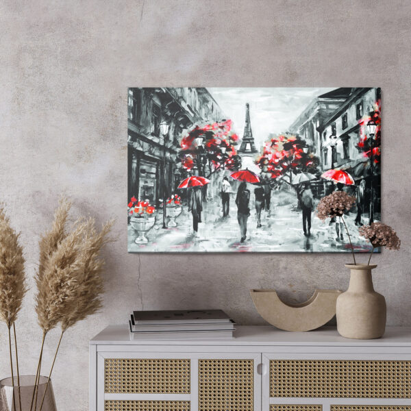 Obraz Na Płótnie Ludzie Z Czerwonymi Parasolami W Paryżu - wzór na obrazie