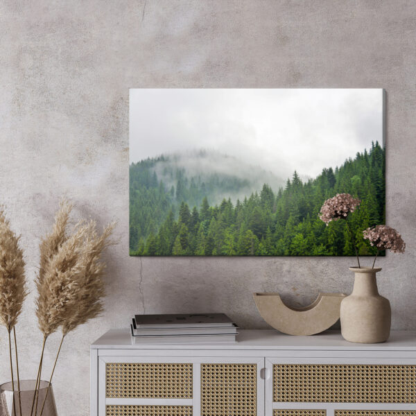 Obraz Na Płótnie Mgła Nad Lasem Iglastym - wzór na obrazie