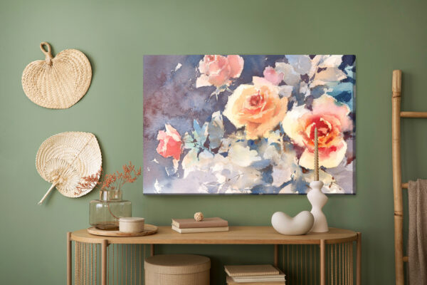 Obraz Na Płótnie Kolorowe Róże Jak Malowane Akwarelą - aranżacja mieszkania