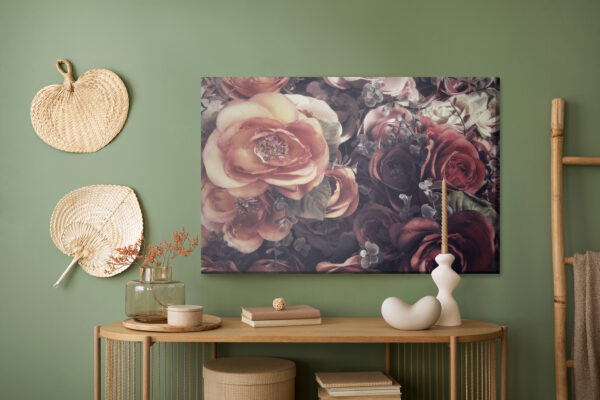 Obraz Na Płótnie Kolorowe Róże I Liście W Stylu Vintage - aranżacja mieszkania