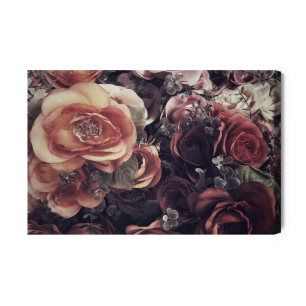 Obraz Na Płótnie Kolorowe Róże I Liście W Stylu Vintage - aranżacja