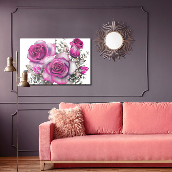 Obraz Na Płótnie Róże I Liście Malowane Akwarelą - aranżacja salon