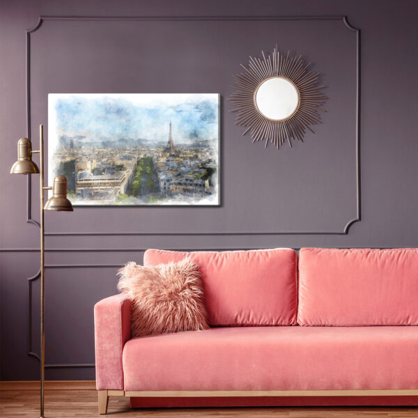 Obraz Na Płótnie Panorama Paryża - Akwarela - aranżacja salon