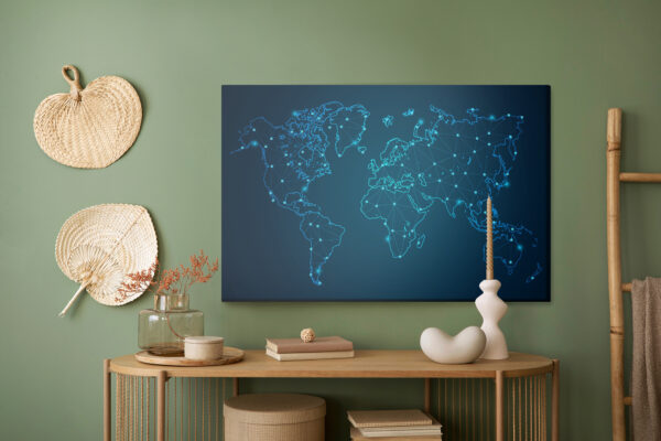 Obraz Na Płótnie Modernistyczna Niebieska Mapa Świata - aranżacja mieszkania