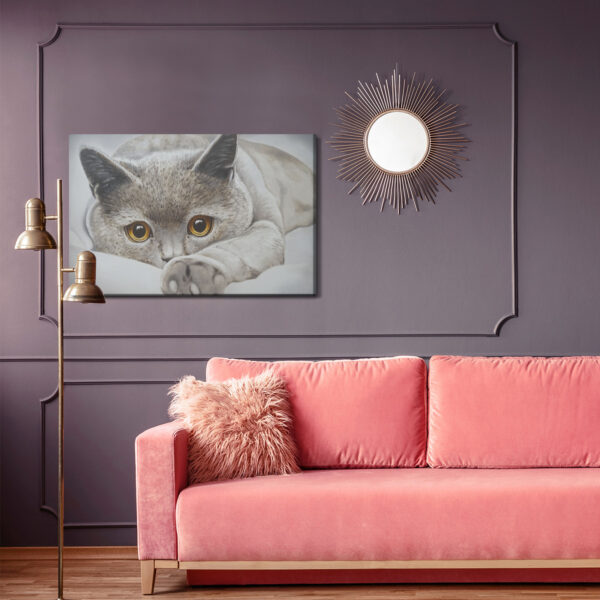 Obraz Na Płótnie Szary Kot Jak Malowany - aranżacja salon