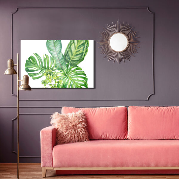 Obraz Na Płótnie Zielone Egzotyczne Liście Malowane Akwarelą - aranżacja salon