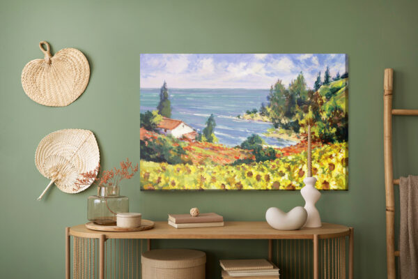 Obraz Na Płótnie Krajobraz Ze Słonecznikami Jak Malowany - aranżacja mieszkania