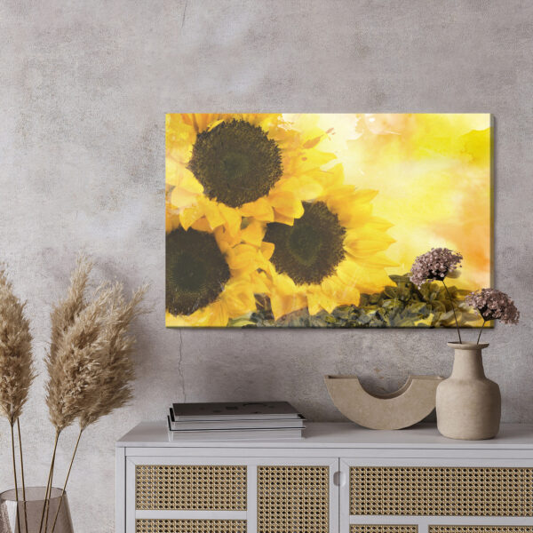 Obraz Na Płótnie Kwiaty I Nasiona Słonecznika Malowane Akwarelą - wzór na obrazie
