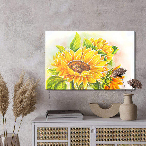 Obraz Na Płótnie Kwiaty Słonecznika Malowane Akwarelą - wzór na obrazie