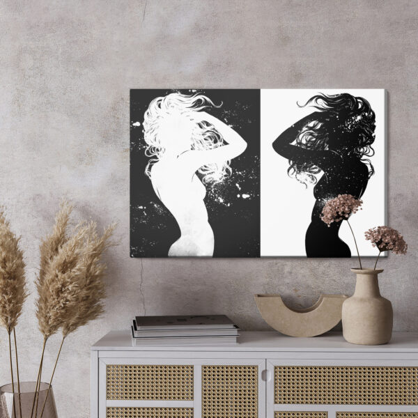 Obraz Na Płótnie Czarno-Białe Sylwetki Kobiet - wzór na obrazie