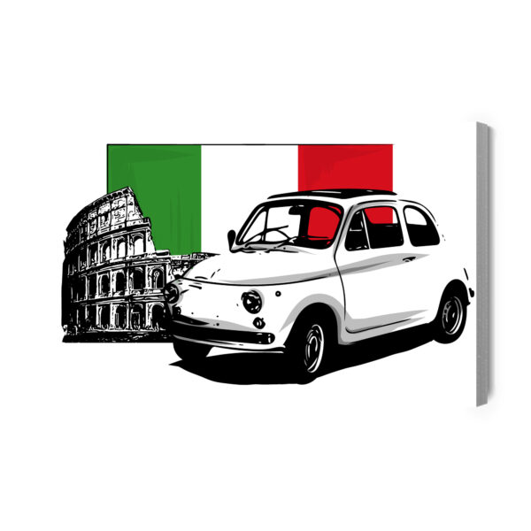 Obraz Na Płótnie Retro Auto Na Tle Włoskiej Flagi I Koloseum - aranżacja