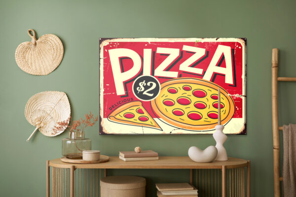 Obraz Na Płótnie Pizza I Napis Retro - aranżacja mieszkania