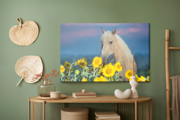 Obraz Na Płótnie Koń I Słoneczniki - aranżacja mieszkania