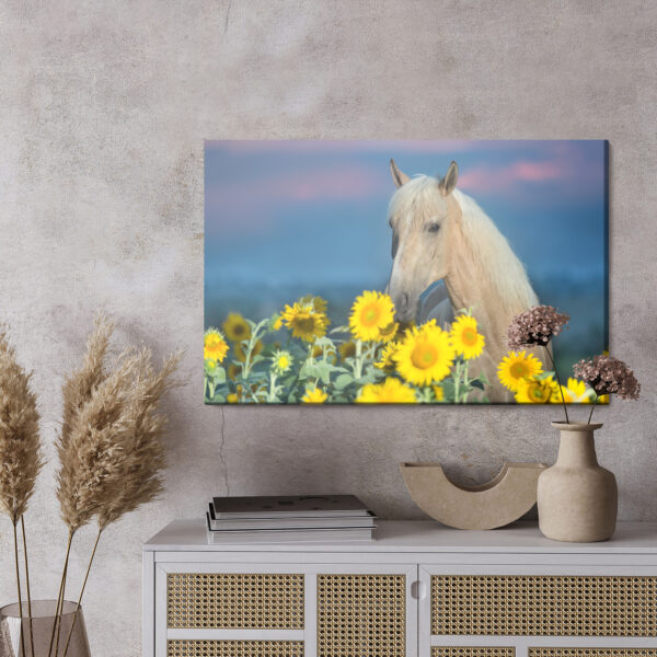 Obraz Na Płótnie Koń I Słoneczniki - wzór na obrazie