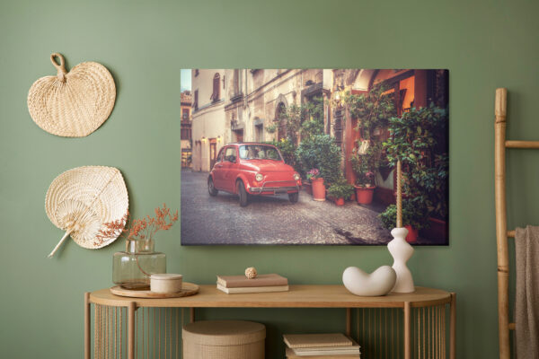 Obraz Na Płótnie Czerwony Samochód Vintage - aranżacja mieszkania