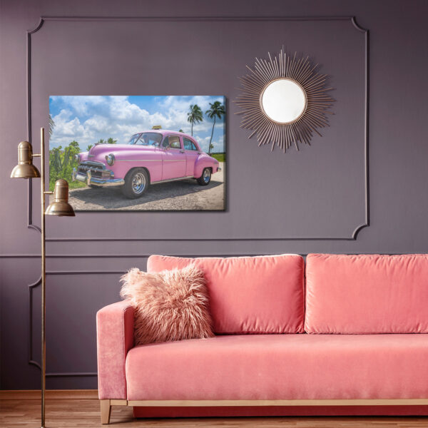 Obraz Na Płótnie Różowy Samochód Vintage - aranżacja salon