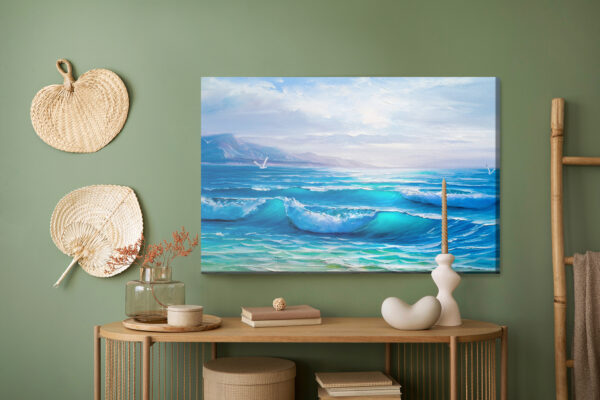 Obraz Na Płótnie Malowany Horyzont Morski - aranżacja mieszkania
