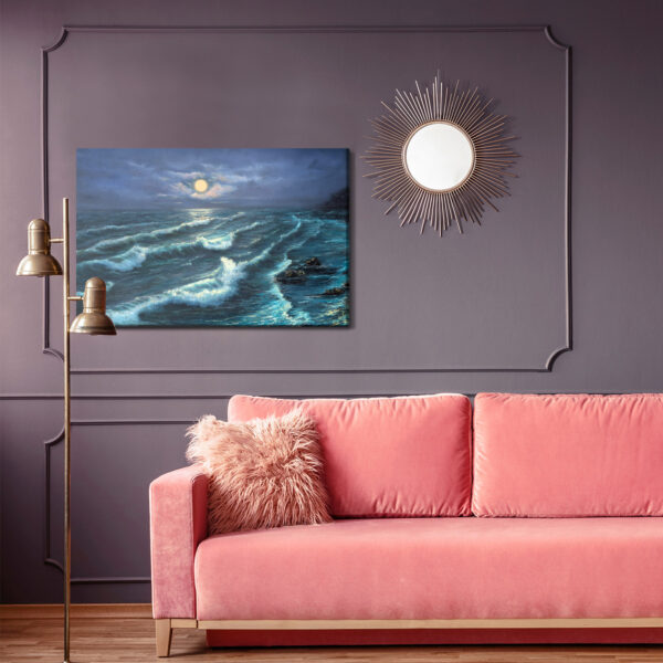 Obraz Na Płótnie Morze Fale I Księżyc - aranżacja salon