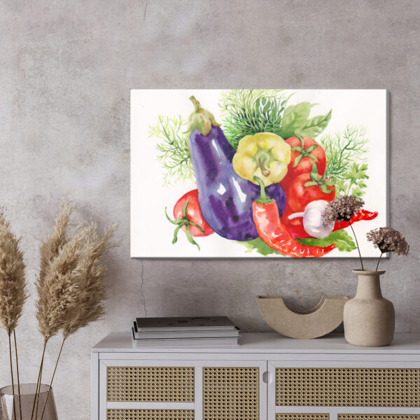 Obraz Na Płótnie Warzywa Malowane Akwarelą - wzór na obrazie