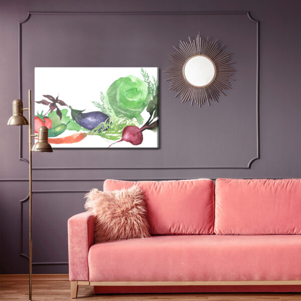 Obraz Na Płótnie Świeże Warzywa Malowane Akwarelą - aranżacja salon