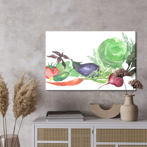 Obraz Na Płótnie Świeże Warzywa Malowane Akwarelą - wzór na obrazie