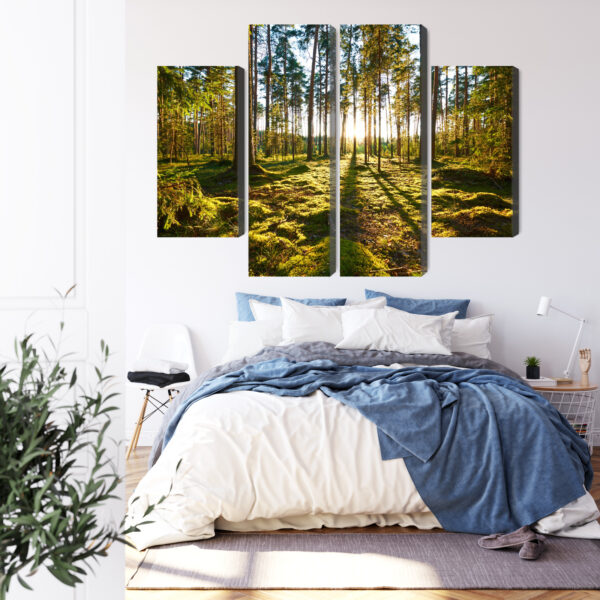 Obraz Wieloczęściowy Leśny Krajobraz Z Zachodem Słońca - wzór na obrazie
