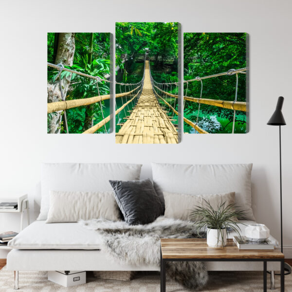 Obraz Wieloczęściowy Bambusowy Most W Lesie Deszczowym - aranżacja salon