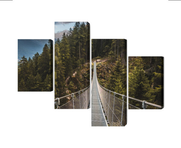 Obraz Wieloczęściowy Most Wiszący W Górskim Lesie 3D - aranżacja