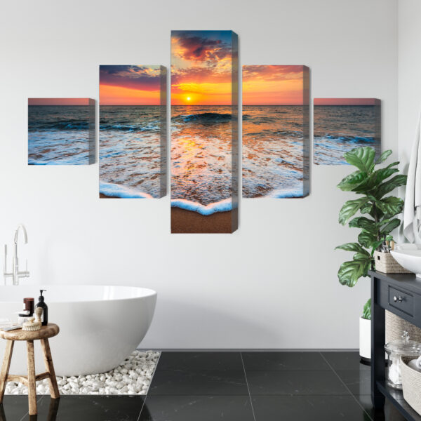 Obraz Wieloczęściowy Zachód Słońca Nad Morzem 3D - aranżacja mieszkania